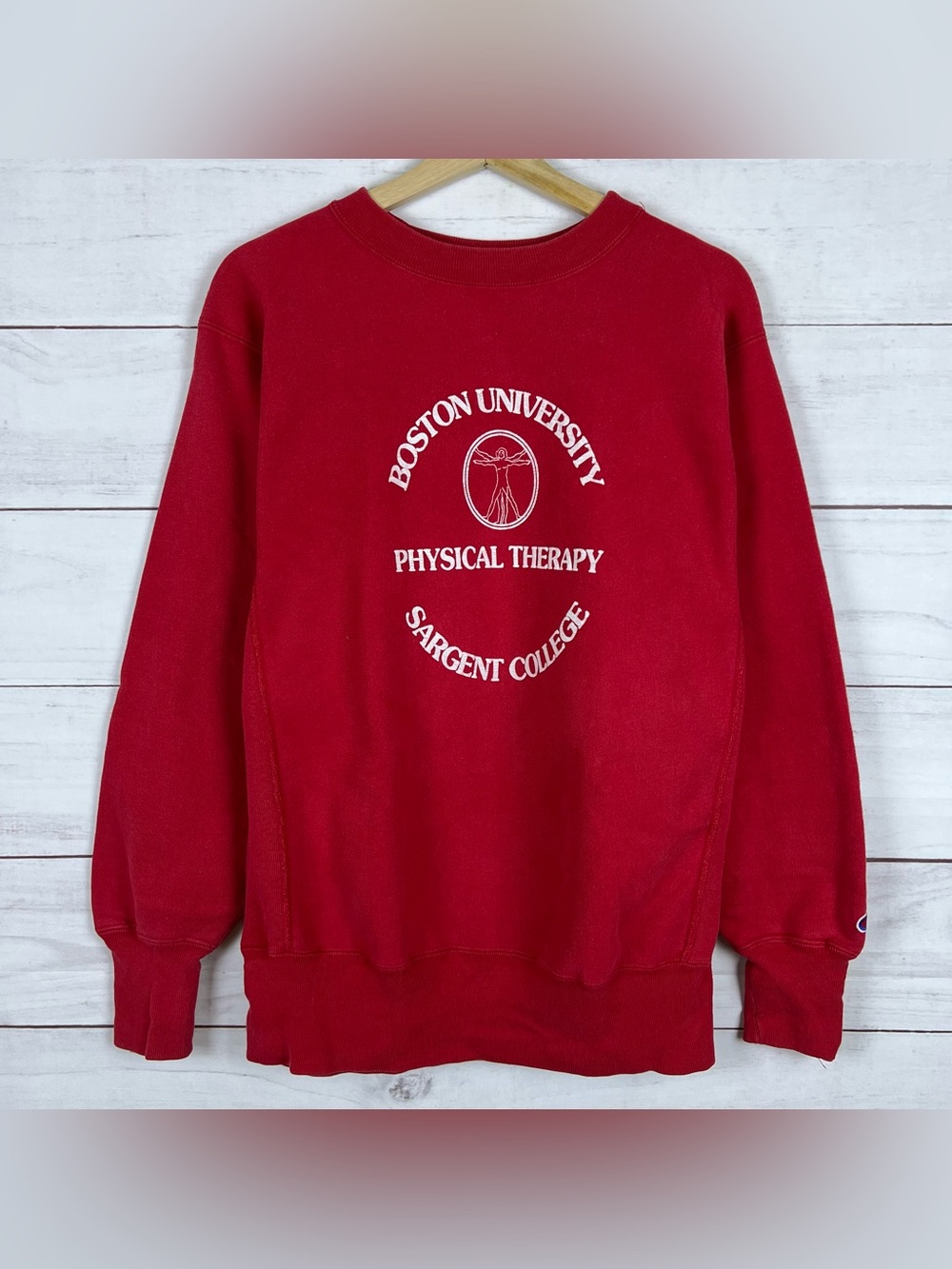 Vintage 90s Boston University Champion Reverse Weave Collegiate Red Size Large